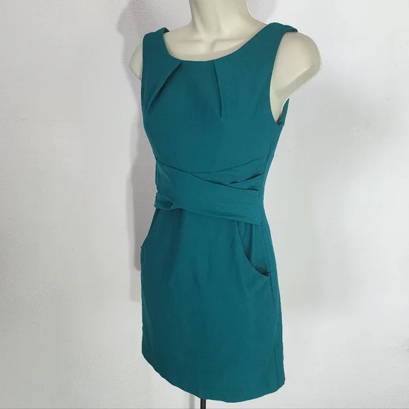 Teeze Me Dress Cross Waist Sheath with Pockets Green Size 3 - Picture 11 of 14